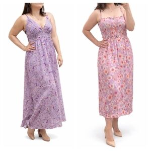 Dress Bundle- Lavender Floral Maxi Dress Duo - Two Pink & Purple Sundresses